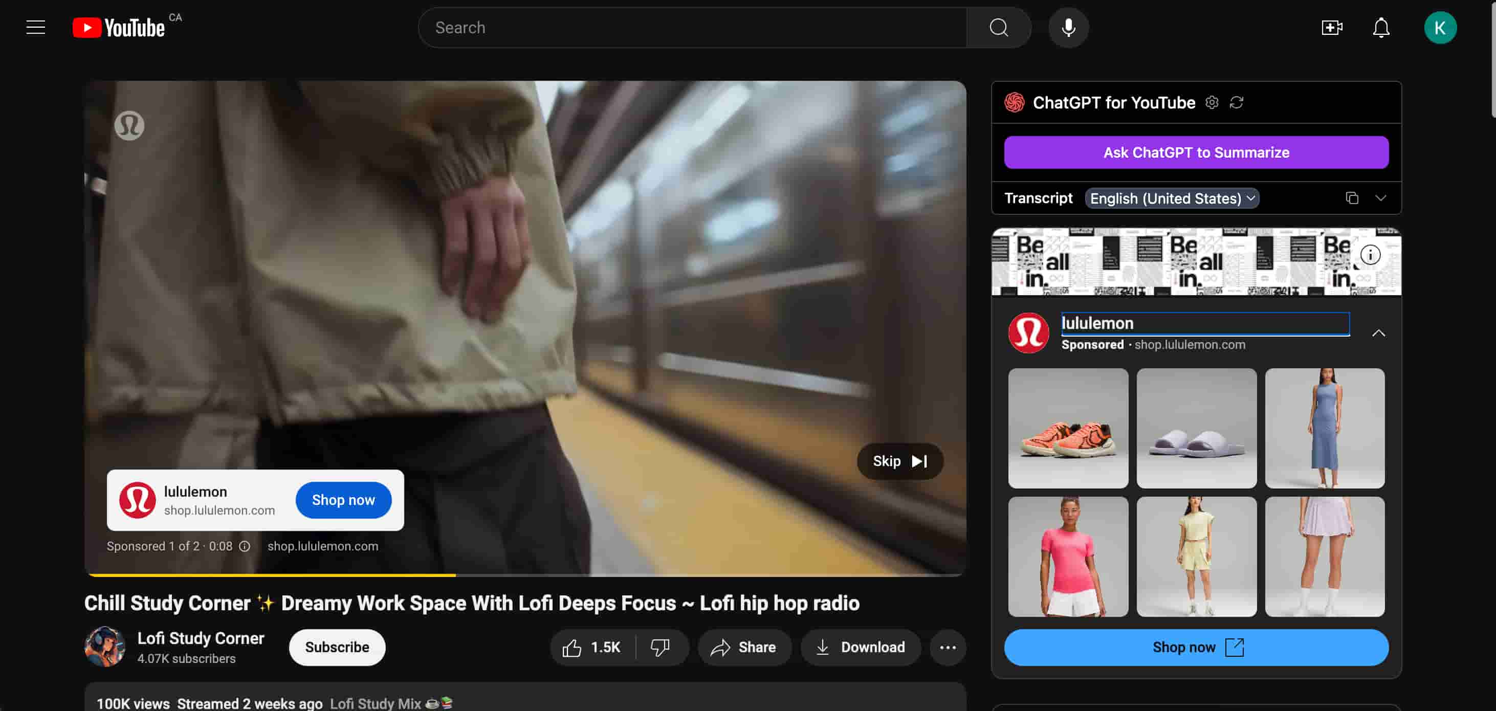 Example of a skippable in-stream YouTube ad